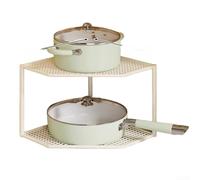 Iron Art Corner Kitchen Shelf, Multi-Layer Storage Rack for Pots and Spices, Sturdy Ventilated Mesh Base, No Assembly Required, Bathroom Organizer(1 White)