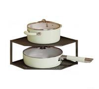 Iron Art Corner Kitchen Shelf, Multi-Layer Storage Rack for Pots and Spices, Sturdy Ventilated Mesh Base, No Assembly Required, Bathroom Organizer(1 Black)