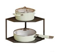 Iron Art Corner Kitchen Shelf, Multi-Layer Storage Rack for Pots and Spices, Sturdy Ventilated Mesh Base, No Assembly Required, Bathroom Organizer(2 Black)