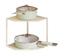 Iron Art Corner Kitchen Shelf, Multi-Layer Storage Rack for Pots and Spices, Sturdy Ventilated Mesh Base, No Assembly Required, Bathroom Organizer(2 White)