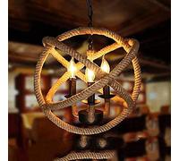 Iron Art Hemp Rope Ball Chandelier American Country Pendant Lighting Retro Style Hanging Droplight Lighting Loft Restaurant Garage Pendant Lamp Bar Cafe Club Ceiling Lamp 220V -35cm E14 Lamp