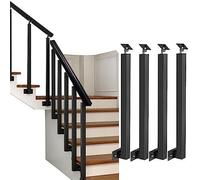 Iron Balusters Post for Staircase Step, Black Deck Stair Spindle for Home Office Hotel, Side Mount Railing Parts with Screws & Flat Brackets(4 Pack,Height-100cm/39.3in)
