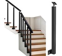 Iron Balusters Post for Staircase Step, Black Deck Stair Spindle for Home Office Hotel, Side Mount Railing Parts with Screws & Flat Brackets(1pack,Height-95cm/37.4in)