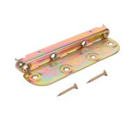 Iron Bed Rail Connectors with Screws, Hidden Mounting Brackets | No Mortise, Low Profile Plate Design, for Wood Side Rails and Headboards, Golden Finish