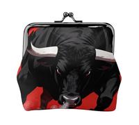 Iron Bull Charge Leather Kiss Lock Coin Purse-Small Mini Wallet for Women
