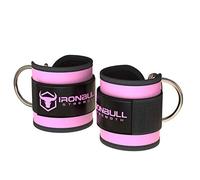 Iron Bull Strength Ankle Straps for Cable Machines (Pair) - Double D-Ring Attachment, Fully Adjustable, Breathable Comfort Neoprene - for Legs, Glutes, Abs and HIPS Workouts - Fits Women & Men (Pink)