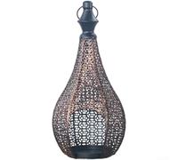 Iron Candle Lantern Middle Eastern Lattice Design Handcrafted Sturdy Iron Construction Tabletop Decorative Lighting Cylindrical Shape 29.5x13.5x13.5cm Living Room Bedroom(C)
