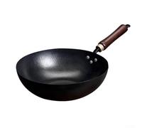 Iron Cooking Frying Pan with Heat-Resistant Wooden Handle,Wok Stir Fry Pan, Non-Coated Wok for Home Use on Induction and Gas Hobs, 20-24cm(E)