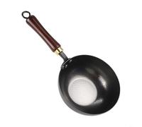 Iron Cooking Frying Pan with Heat-Resistant Wooden Handle,Wok Stir Fry Pan, Non-Coated Wok for Home Use on Induction and Gas Hobs, 20-24cm(A)