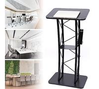 Iron Curved Podium Stand, 47Inch Tall Hostess Stand with Cup Holder, Metal Lectern Floor Standing Podium for Church School Office