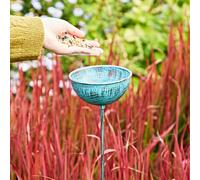 Paper High Recycled Iron Distressed Blue Rain Catcher - Plant Support - Bird Feeder - Bird Bath - Garden Ornament Feature - Metal Garden Ornament (Large)