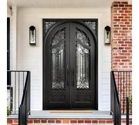 Iron Double Door Entry - Prehung Exterior Front Door with Aquatex Double Pane Glass Oil Rubbed Bronze Finish 68" W x 96" H - Durable & Elegant Design