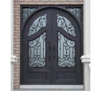 Iron Double Door Entryway with Aquatex Glass Prehung Oil Rubbed Bronze Finish 72" W x 96" H - Durable Exterior Front Doors for Enhanced Curb Appeal