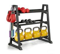 Iron Dumbbell Rack,3-Tier Weight Stand,Adjustable Home Gym Storage Racks For Kettlebells & Workout Gear,Organizer With Hooks For Boxing Gloves/Jump Ropes,Fitness Equipment Holder,Rack Only