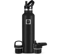 IRON °FLASK Insulated Water Bottle with Straw Lid Narrow - 710ml (3 Lids) Cold 24hrs & Hot 12hrs Drinks Double-Walled Stainless Steel Metal Leakproof Travel Sports Gym Camping & Hiking Hydration Flask