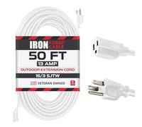 Iron Forge Cable White Extension Cord 50 ft for Outdoor & Indoor, 16/3 SJTW Weatherproof Heavy Duty Outdoor Extension Cord 3 Prong, 13 Amp Power Cable for Outside, Outdoor Lights, Lawn & Home Office