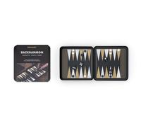 Iron & Glory Magnetic Travel Backgammon Set in Durable Tin Case | Compact & Portable Board Game with Secure Magnetic Pieces | Perfect for On-the-Go Fun & Strategy | Includes Fabric Carry Pouch