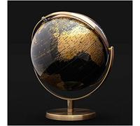 Iron & Glory World Globe | Rotating Black & Gold Desk Globe | Vintage Map | Educational World Atlas | Home Office Accessories & Living Room | Gloss Finish & Brushed Metal | Desktop Decor 24cm