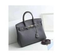 (Iron gray, 20*15*10cm) Ladies Women Leather Handbag Birkin First Layer Cowhide Leather Tote Bag Commuter Crossbody Kelly Handbag
