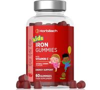 Iron Gummies for Kids with Vitamin C | 60 Count (2 Months Supply) | Cherry Flavoured Tablet Alternative for Kids 4+ | 7mg of Iron with 20mg of Vitamin C for Absorption | Energy Support | by Horbaach