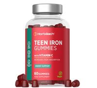 Iron Gummies for Teens with Vitamin C 54mg per Serving | 90 Cherry Flavour Gummies, Palm Oil Free - Energy Support - Vitamin C for Absorption - 100% NRV of Iron - Vegan - By Horbaach