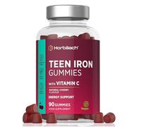 Iron Gummies for Teens with Vitamin C | 90 Count | Cherry Flavour Tablet Alternative for Teens | 14mg Iron with 40mg of Vitamin C for Absorption | Energy Support | Vegan | By Horbaach