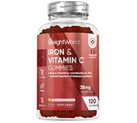 Iron Gummies with Vitamin C - 38mg per Serving - 120 Gummies - 2 Months Supply - Natural Peach Flavour - 2 per Day - Ferrous Fumarate Form - Vegan & Gluten-Free - Iron Supplements for Women & Men