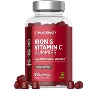 Iron Gummies with Vitamin C - 54mg per Serving - Natural Cherry Flavour | High Strength Iron Supplement for Women and Men - 60 Vegan Gummies - Palm Oil Free - by Horbaach