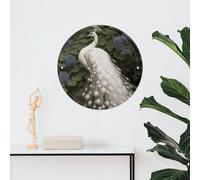 Iron Hanging Picture, White Peacock Wall Art Decor, Round Shape Wall Hanging Decor, Funny Metal Poster, Metal Signs for Garden Kitchen Bar
