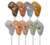 Iron Head Protective Covers, 9-Piece PU Leather Set with Cartoon Dog Design & Portable Accessories, Golf Club Covers, for Game on the Court, Tee, Exercise, Training, Sports and Leisure at Home or