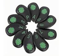 Iron Headcover with Shamrock Motif, Black, Clover Pattern, Plain Weave, PU Leather