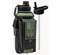 Iron Infidel Battle Bottle - 32 Oz Insulated Water Bottle with Straw Lid & Chug Cap, Stainless Steel Metal Flask Includes Rugged, Removable Sleeve for Keys, Wallet, & Phone (Widowmaker 1 Liter)