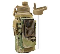 Iron Infidel Battle Bottle - 32 Oz Insulated Water Bottle with Straw Lid & Chug Cap, Stainless Steel Metal Tactical Flask With Rugged, Removable Sleeve for Keys & Phone or Wallet (OCP Camo 1 Liter)