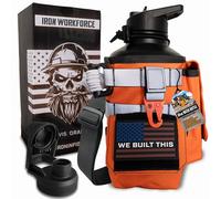 Iron Infidel Workforce Water Bottle - 64 oz Insulated Stainless Steel | Half Gallon Vacuum Water Jug | Paracord Handle, Removable Sleeve | Large Thermal Flask | Hiking, Camping, Workouts (Orange)