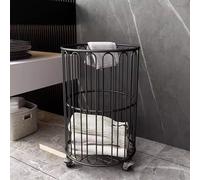 Iron Ins Dirty Clothes Basket, Rolling Laundry Basket with Wheels, Healthy and Eco-friendly, Open Top for Ventilation, Suitable for Bedrooms, Living Rooms(Black)