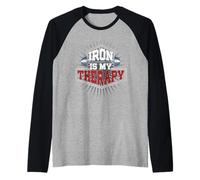 Iron is My Therapy Gym Quote Funny Weight Lifting Fun Gym Raglan Baseball Tee
