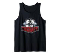 Iron is My Therapy Gym Quote Funny Weight Lifting Fun Gym Tank Top