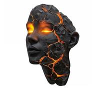 IRON JF Wall Sculpture Light - 3D Cracked Stone Face LED Art Decor with Warm Glow, Handcrafted Textured Illumination for Home Theater, Bar, Living Room(Black 2)