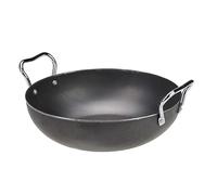 Iron Kadai Karahi for Cooking & Deep Frying - 100% Pure Iron Wok, Traditional Indian Kadhai with Handles, Heavy Duty Black Iron Pan for Gas Stove, Frying, Curry, Saute (4-12 Inch) (8 Inch (20 cm))