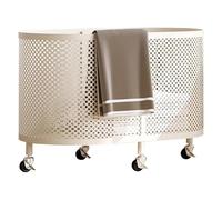 Iron Laundry Basket with Wheels, Hollow Design Decorative Laundry Hamper, Clothes Basket for Blankets, Toy Storage, Living Room Decor Organizer(White)