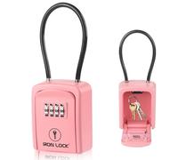 Iron Lock® Key Lock Box Portable with Cable Shackle - Small Waterproof Heavy-Duty Metal Safe with 4-Digit Combination for Spare Keys Outside on Door Knob, Fence, Pipe or Gate (Pink, Small)
