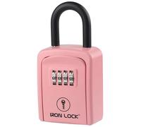 Iron Lock® Key Lock Box Portable with U-Shackle - Small Waterproof Heavy-Duty Metal Safe with 4-Digit Combination for Spare Keys Outside on Door Knob, Fence, or Gate (Pink, Small)