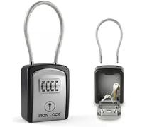 Iron Lock® Portable Key Lock Box with Removable Cable Shackle Indoor Outdoor Waterproof 4 Digit Combo Resettable Code with A B Switch Key Lockbox for Outside Spare Keys for Realtors (Small, Grey)