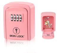 Iron Lock® Small Wall Mount Key Lock Box for Keys Outside (Pink)