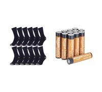 Iron Mountain 12 Pairs One Size Men’s Padded Heel and Toe Work sock Heavy Duty (6-11 / EU 39-45) & Amazon Basics AAA Alkaline Batteries, High-Performance (Triple A), 10-Year Shelf Life, 12-Pack