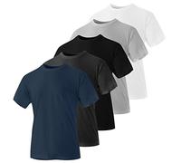 Iron Mountain Mens Crew Neck Organic Cotton Recycled Polyester Eco Friendly Assorted Premium Plain T-Shirts (5 Pack), Medium