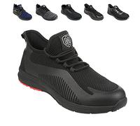 Iron Mountain Men's Work and Utility Safety Shoes With Steel Toe Cap and Protective Midsole Workwear Safety Work Safety Trainers S1P SRC, Black/Red Sole, UK 8 / EU 42