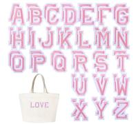 Iron on Letters for Clothes, 52 Pcs Iron on Letter Patches Alphabet A-Z Embroidered Patches with Ironed Adhesive Decorative Fabric Letters Patch for Jackets, Coats, Hats, Bags, Jeans, Backpack (Pink)