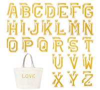 Iron on Letters for Clothing, 52 Pcs Gold Iron on Letter Patches Alphabet A-Z Embroidered Patches with Ironed Adhesive Decorative Sew on Letters Patch for Jackets, Coats, Shirts, Hats, Bags, Jeans