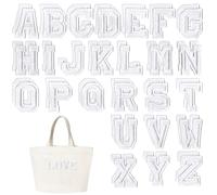 Iron on Letters for Clothing, 52 Pcs White Iron on Letter Patches Alphabet A-Z Embroidered Patches with Ironed Adhesive Decorative Sew on Letters Patch for Jackets, Coats, Shirts, Hats, Bags, Jeans